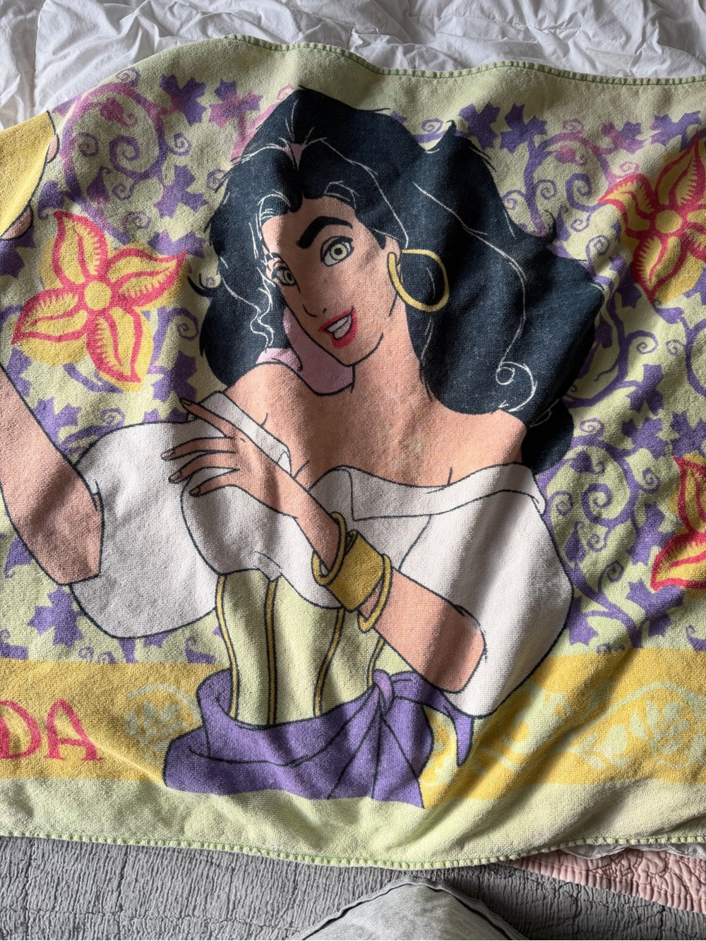 Vintage Disney Hunchback of Notre Dame Cotton Towel - Yellow, Green, Purple